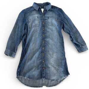 Chicos Dress Womens 1P Petite Medium 8 Chambray Denim Shirt Button Up Lyocell